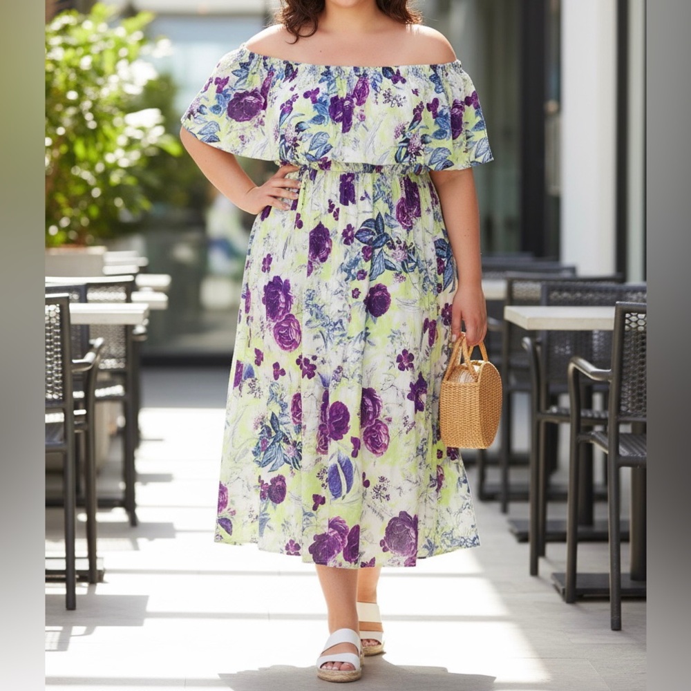 Torrid Summer Floral Off-Shoulder Smocked Maxi Dress Sz 0 Boho Whimsicore Gypsy